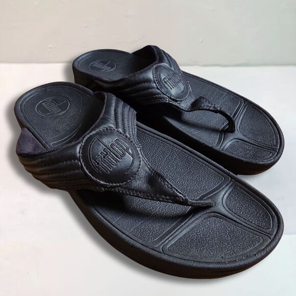 Fitflop Black Chunky Wedge Thong Sandal 8 Comfort - Picture 1 of 10